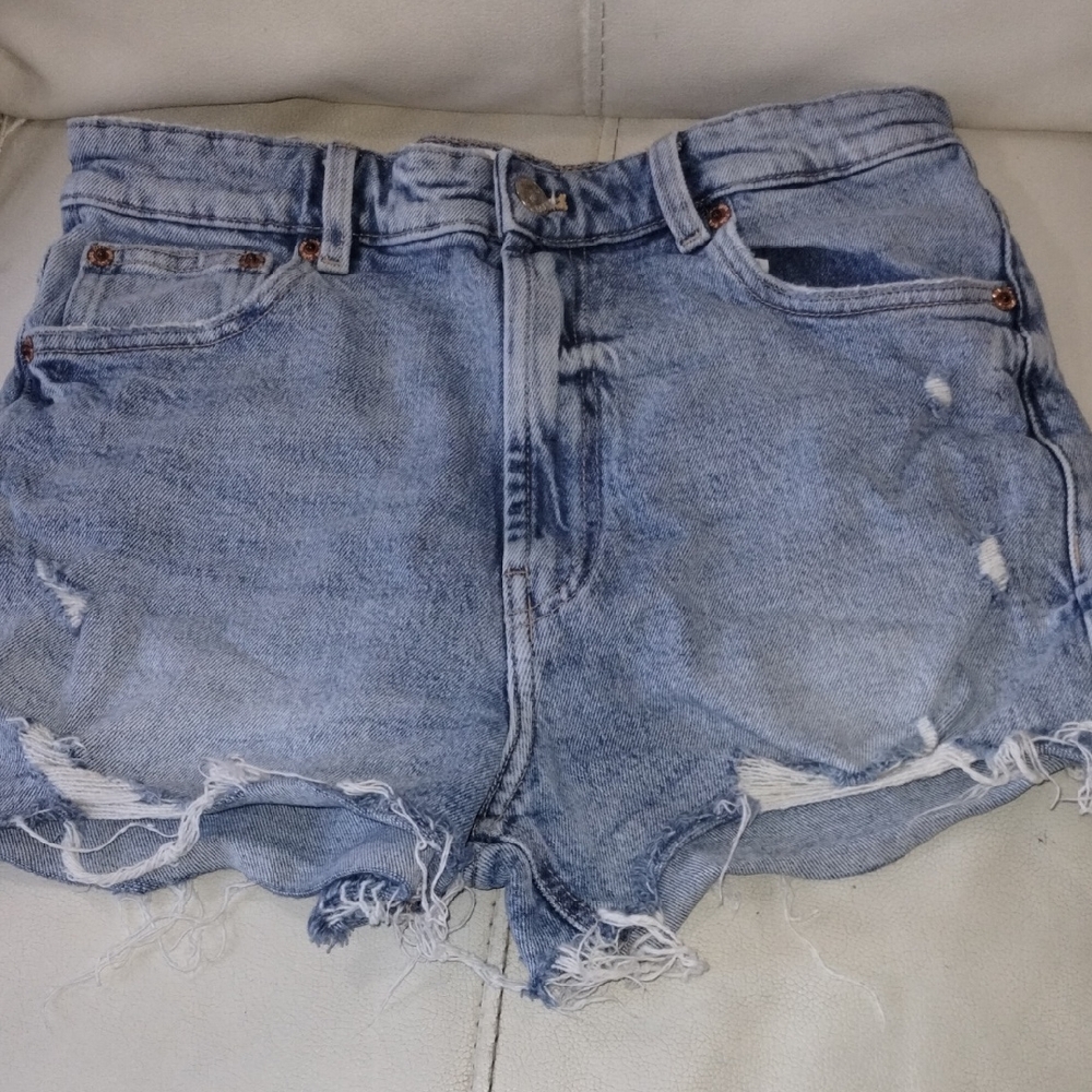 Zara Light Blue Distressed Jean Shorts